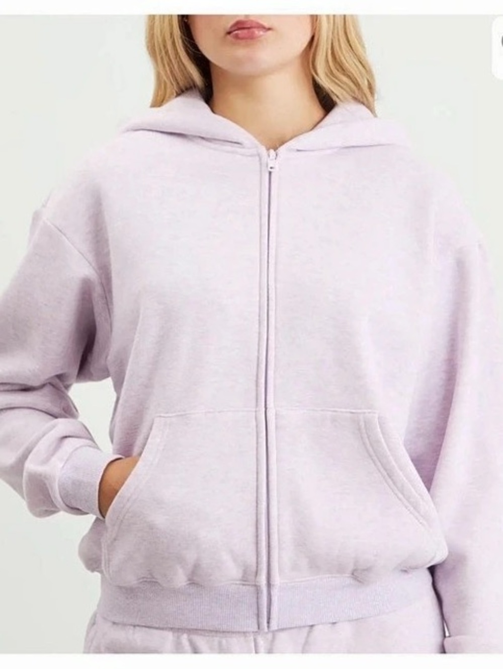 SKIMS, Cotton Fleece, Classic Zip Up Hoodie, Purple Heather, Medium